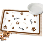 Personalised Brown Gingham Cat Pet Bowl Mat