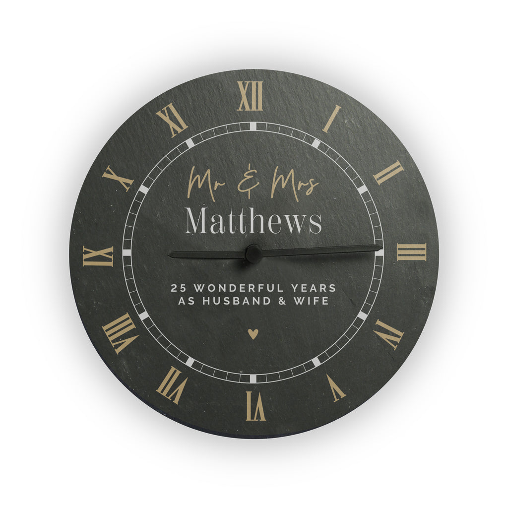 Personalised Black & Gold Slate Clock