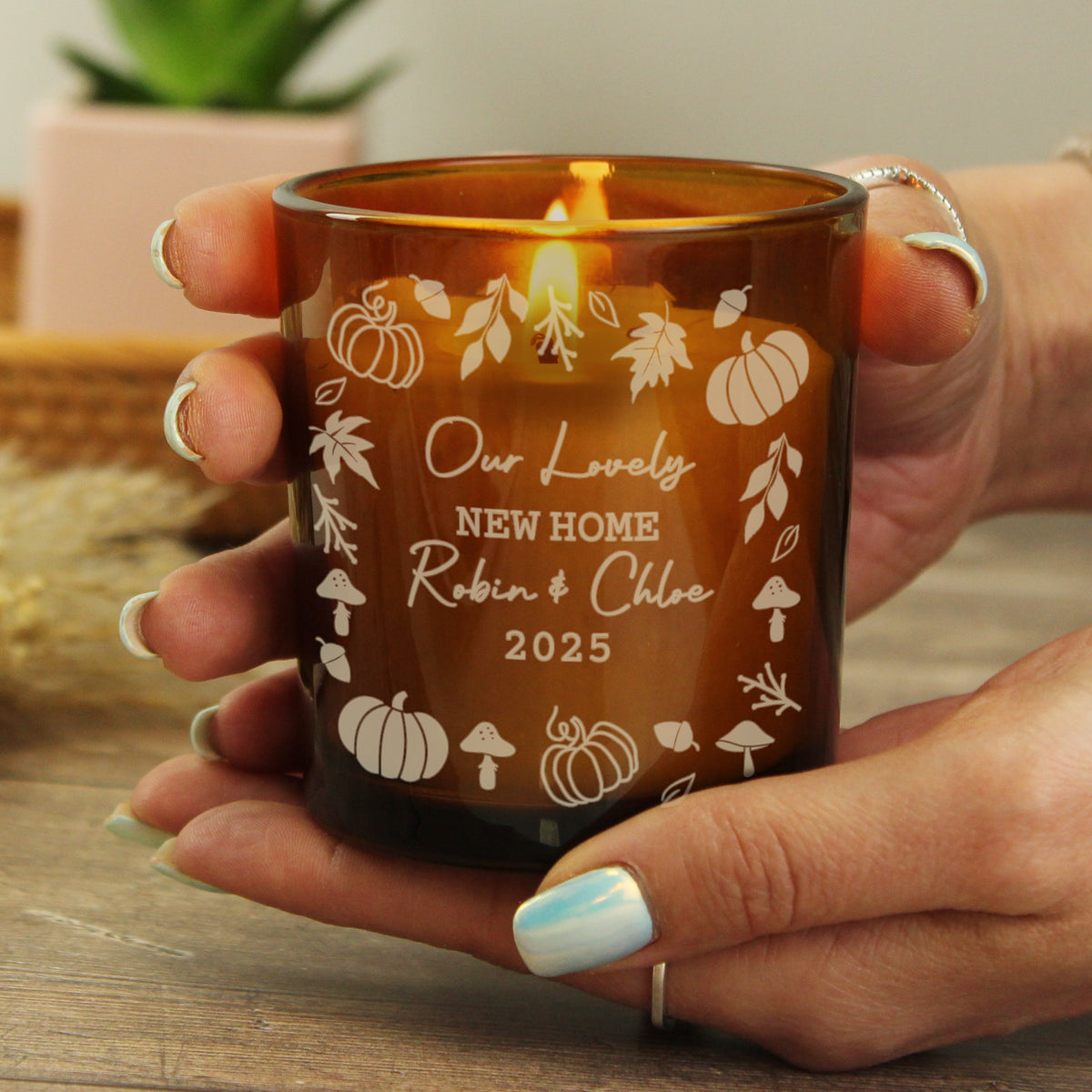 Personalised Pumpkins Amber Glass Candle