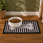 Personalised Black Stripe Pet Bowl Mat